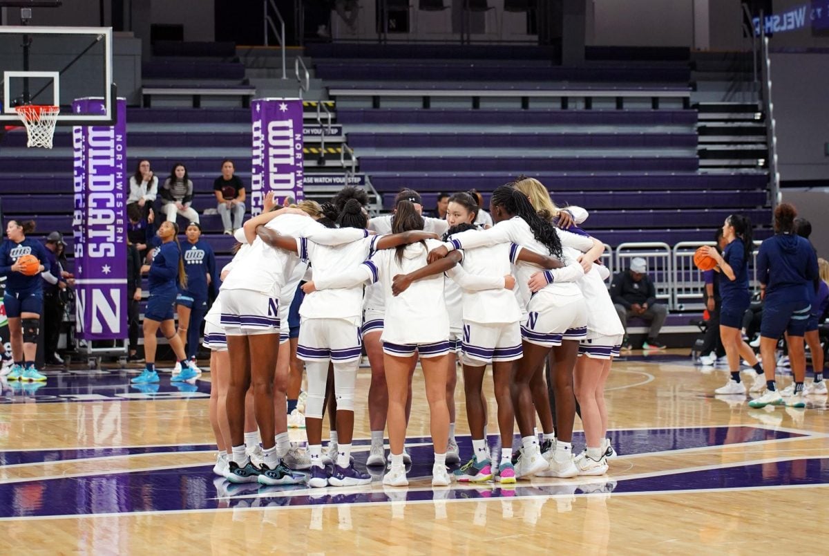 Northwestern+huddles+together+before+a+game.+The+Wildcats+fell+110-52+on+the+road+at+No.+16+Notre+Dame+Wednesday.