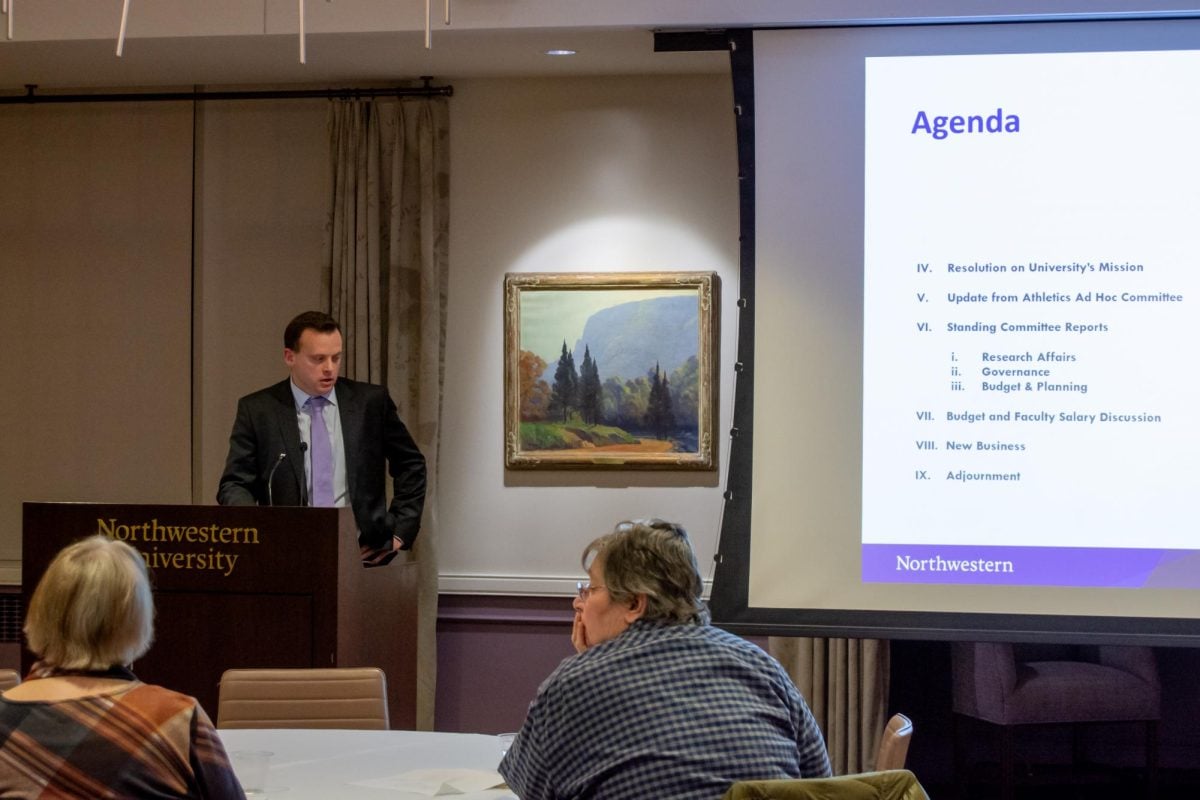 Luke Figora, Northwestern’s chief operating officer, answered questions in the Guild Lounge Wednesday. 

