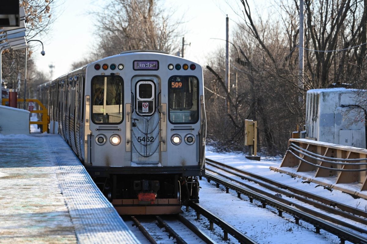 A northbound Purple Line train approaches Main Street station in Evanston. CTA officials say they have plans to address riders’ complaints about reliability and service.