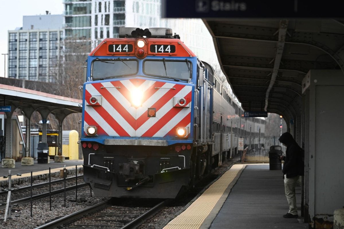 A northbound Metra train on the Union Pacific North Line pulls into Davis Street station in Evanston on Tuesday. The agency’s new fare structure will take effect Feb. 1.