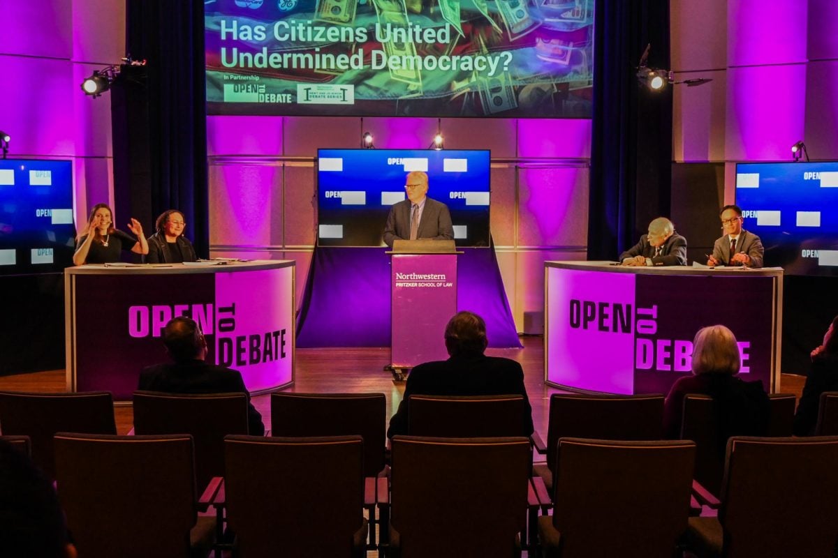 Debaters discuss the Citizens United case at Northwestern Pritzker School of Law.