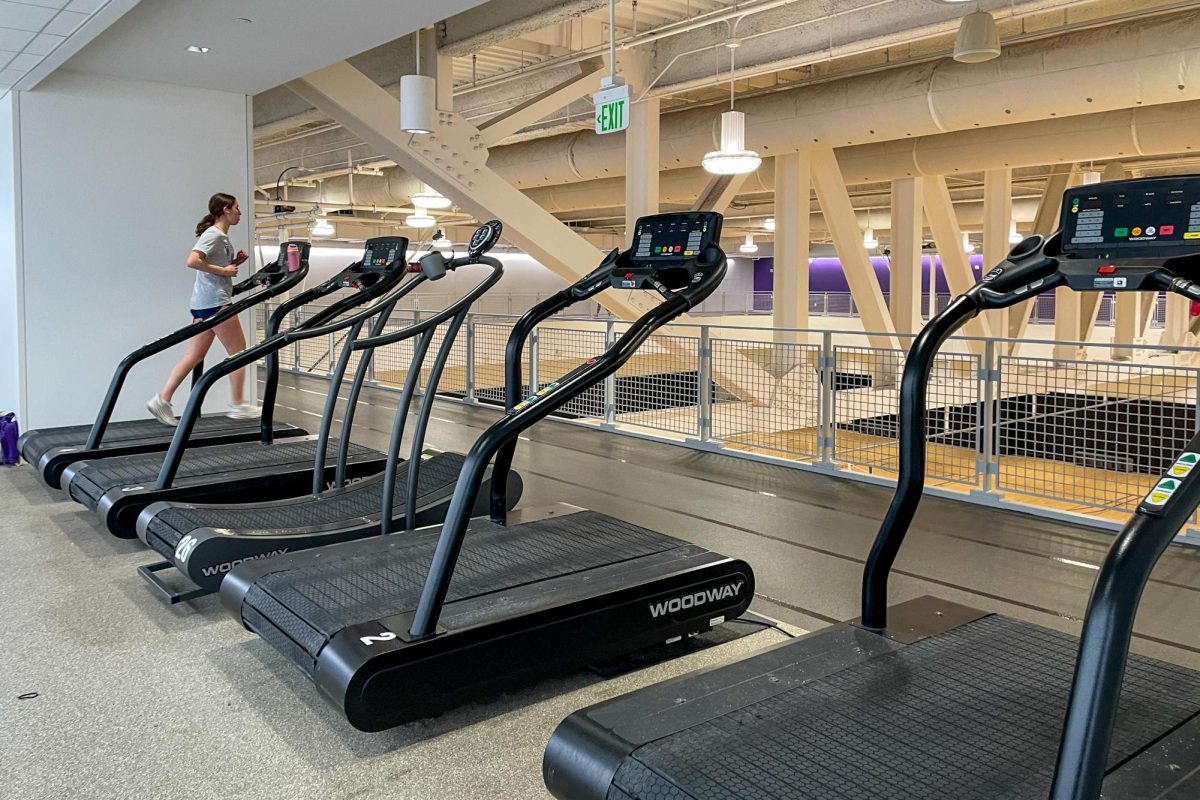 An image of five treadmills located on the upstairs tack within Henry Crown Sports Pavilion.