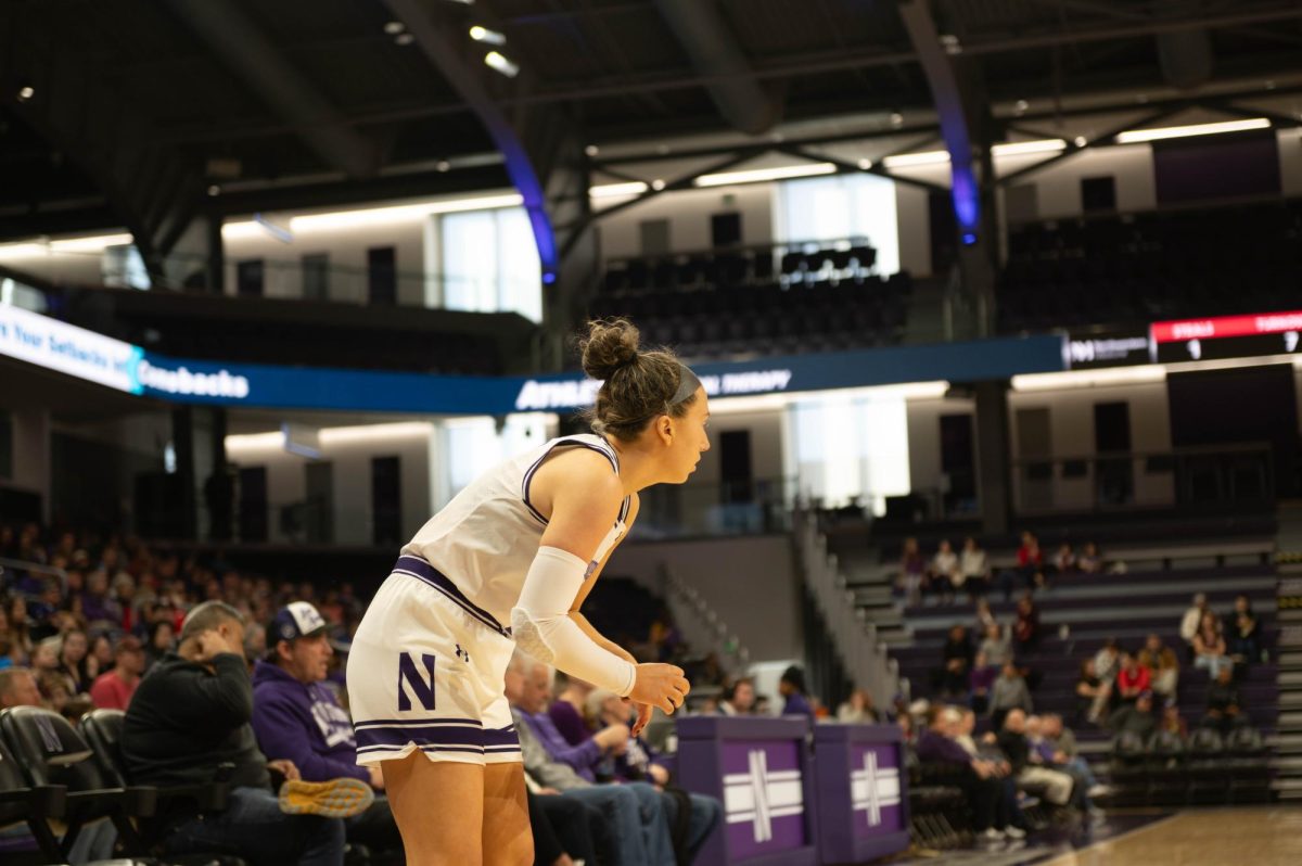 Northwestern Women’s Basketball player Maggie Pina calls for the ball.