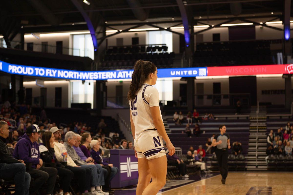 Northwestern Women’s Basketball player Casey Harter waits for the ball.