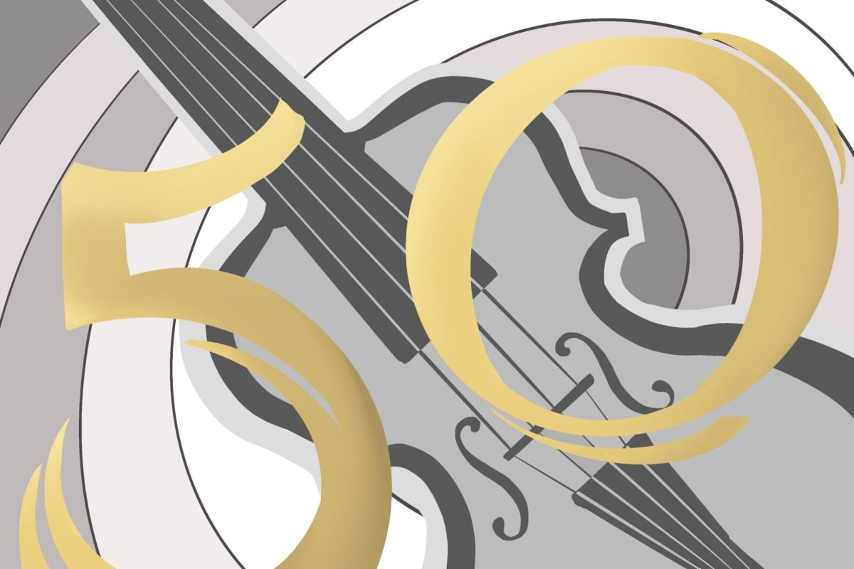 A violin with the number 50 overlayed on it.