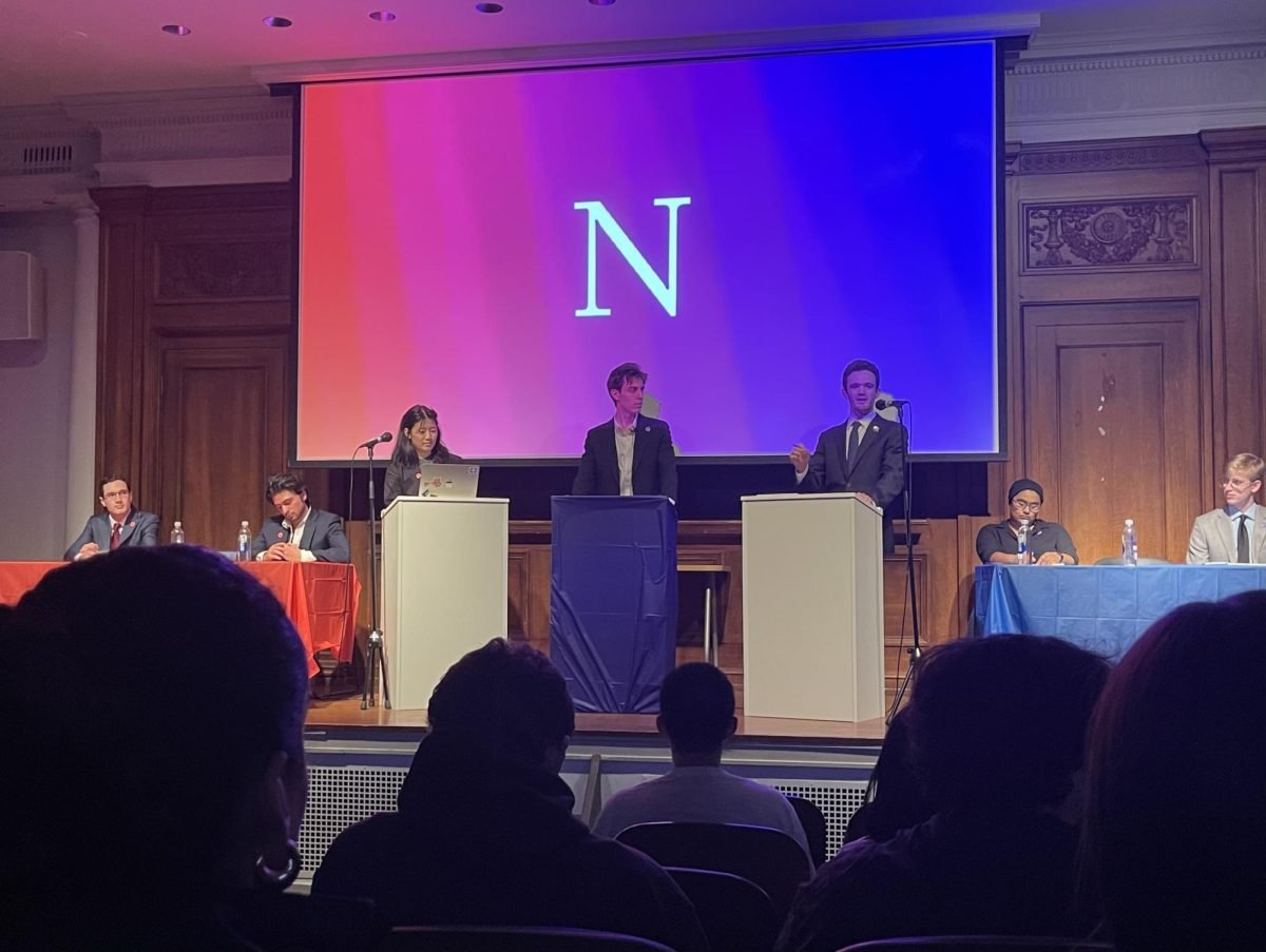Two students — a Democrat and a Republican — debated one another on each topic. NUCR and YAF members represented students from the Republican side.