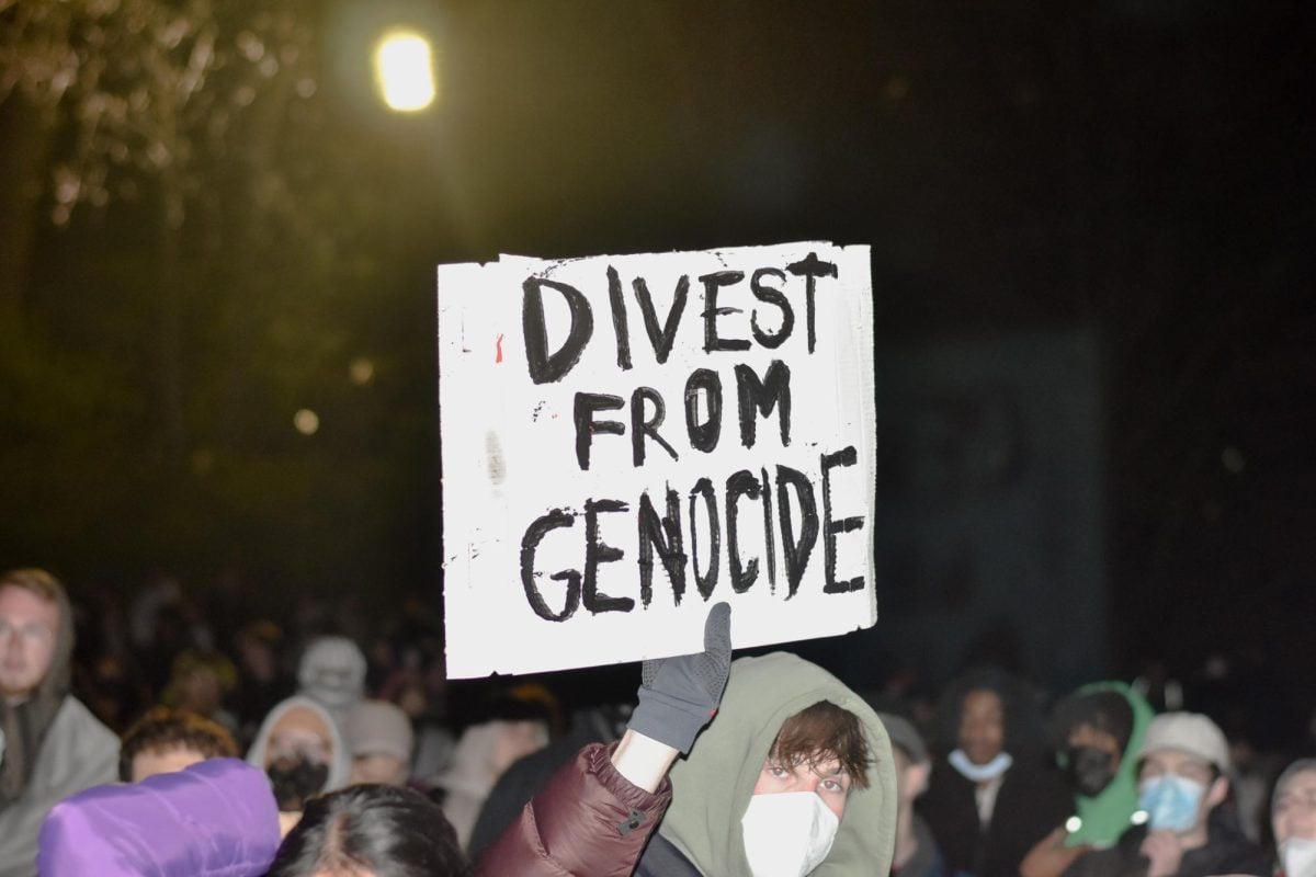Divestment+from+Israel-affiliated+companies+and+institutions+remains+one+of+the+key+demands+of+the+ongoing+encampment+on+Deering+Meadow.