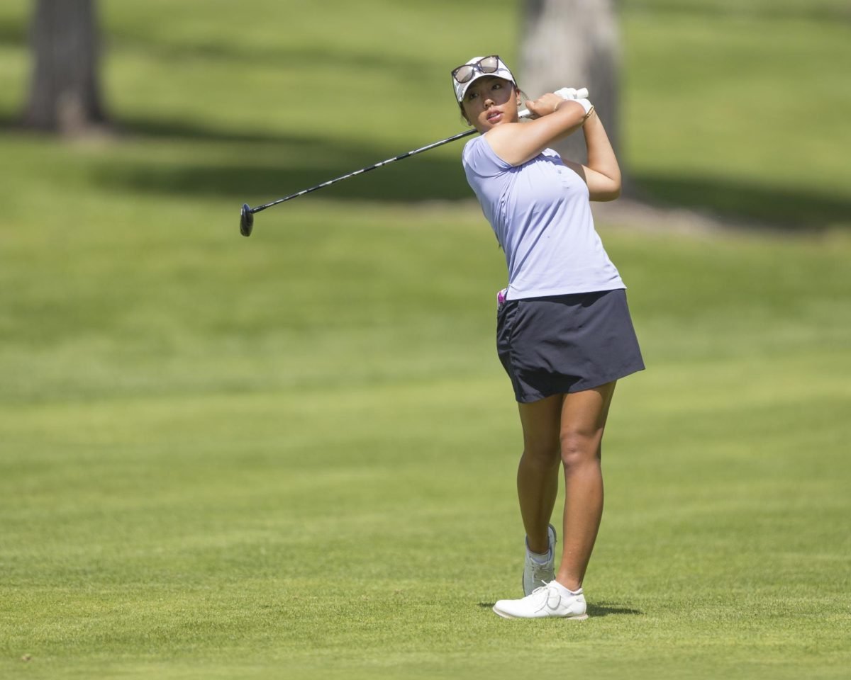 Junior Lauryn Nguyen follows through on her swing. Nguyen collected her fourth top-10 finish this season at the Silverado Showdown Wednesday.