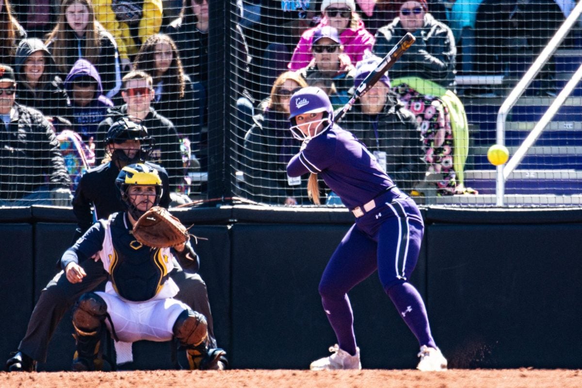 Graduate student outfielder Angela Zedak loads up for a pitch. Zedak was 4-for-4 with three homeruns in Northwestern’s win over Illinois Tuesday.