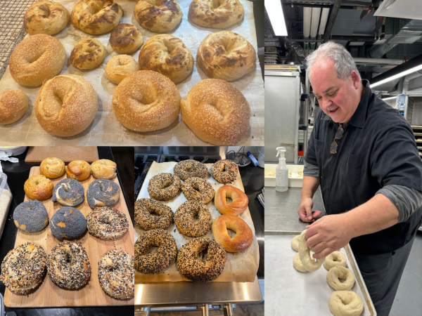 A collage of bagels.