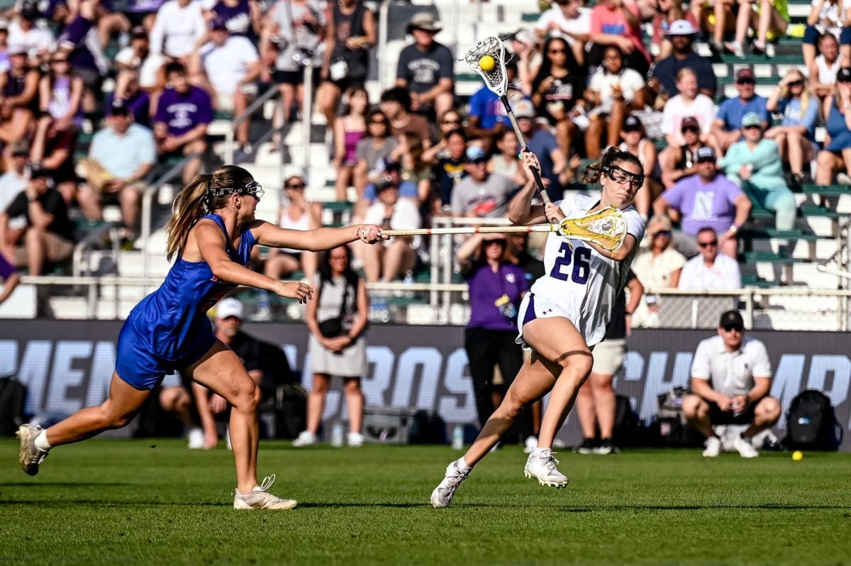 Graduate student midfielder Lindsey Frank looks to bury a shot against Florida in Friday’s Final Four victory. Frank has scored seven goals in her past two games.