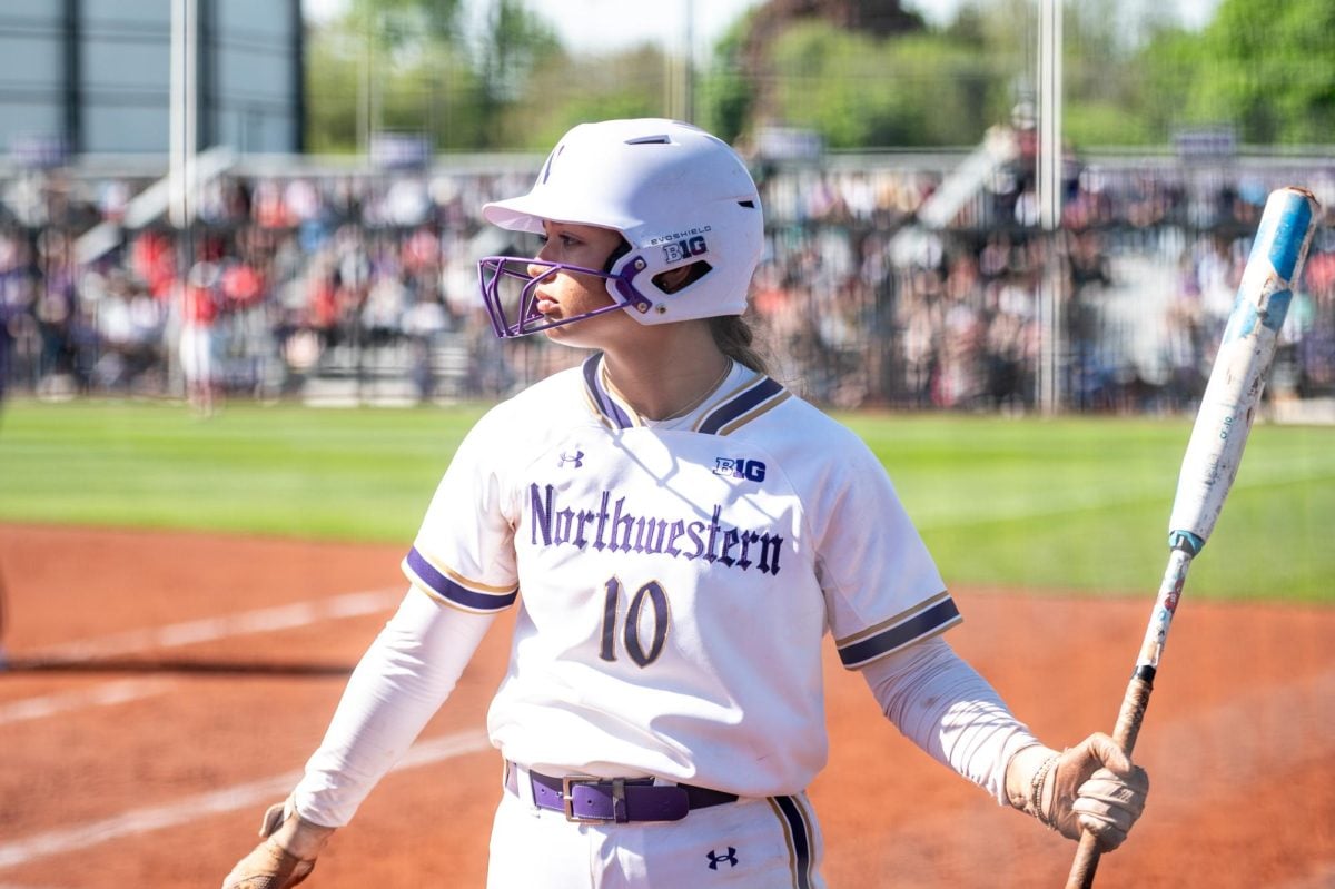 Sophomore outfielder Kansas Robinson prepares for an at-bat. Robinson had two hits and two RBIs in Northwestern’s win over Saint Francis (PA).