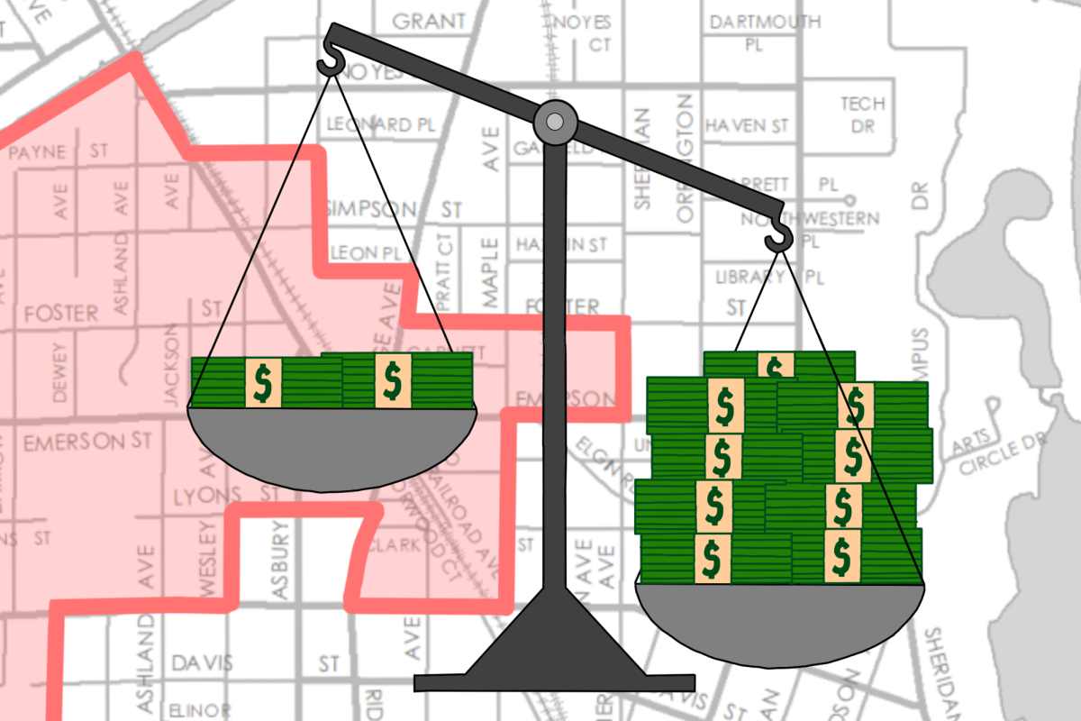Scales+in+front+of+a+redlined+Evanston.