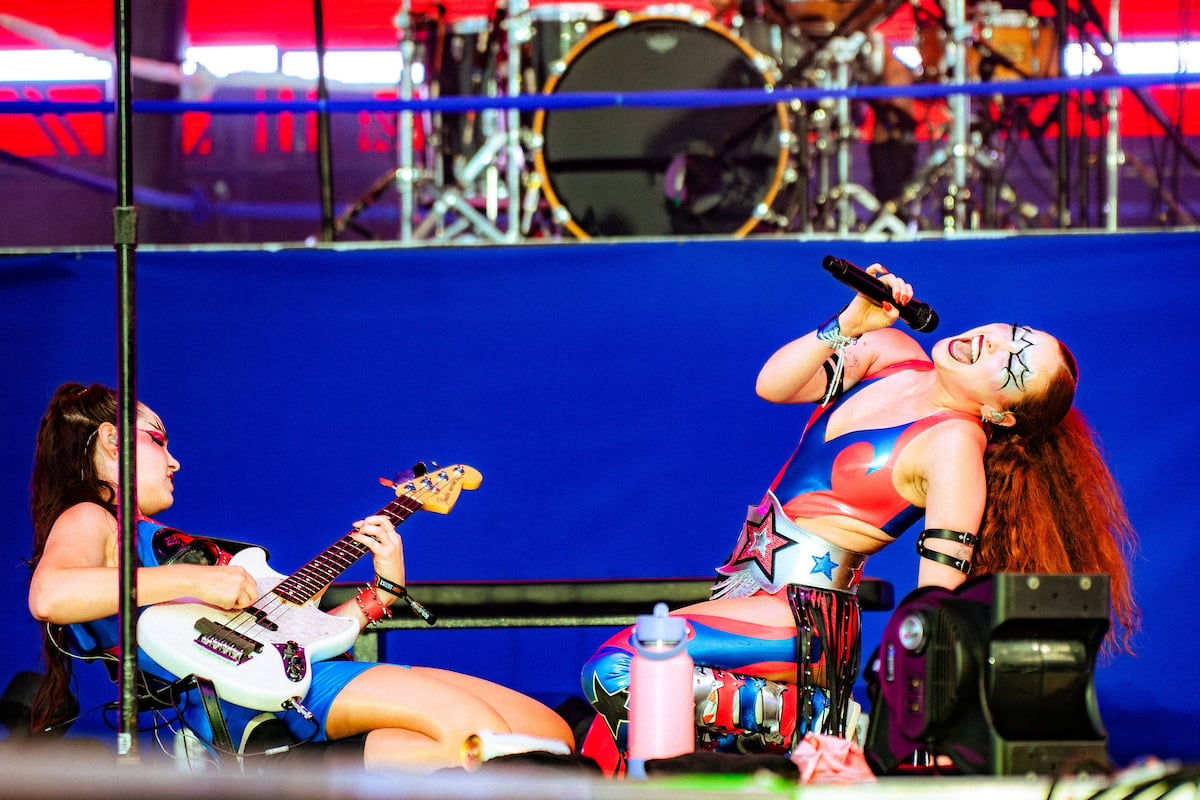 Chappell Roan rocks a full leather wrestler costume for her Lollapalooza performance on Thursday. 