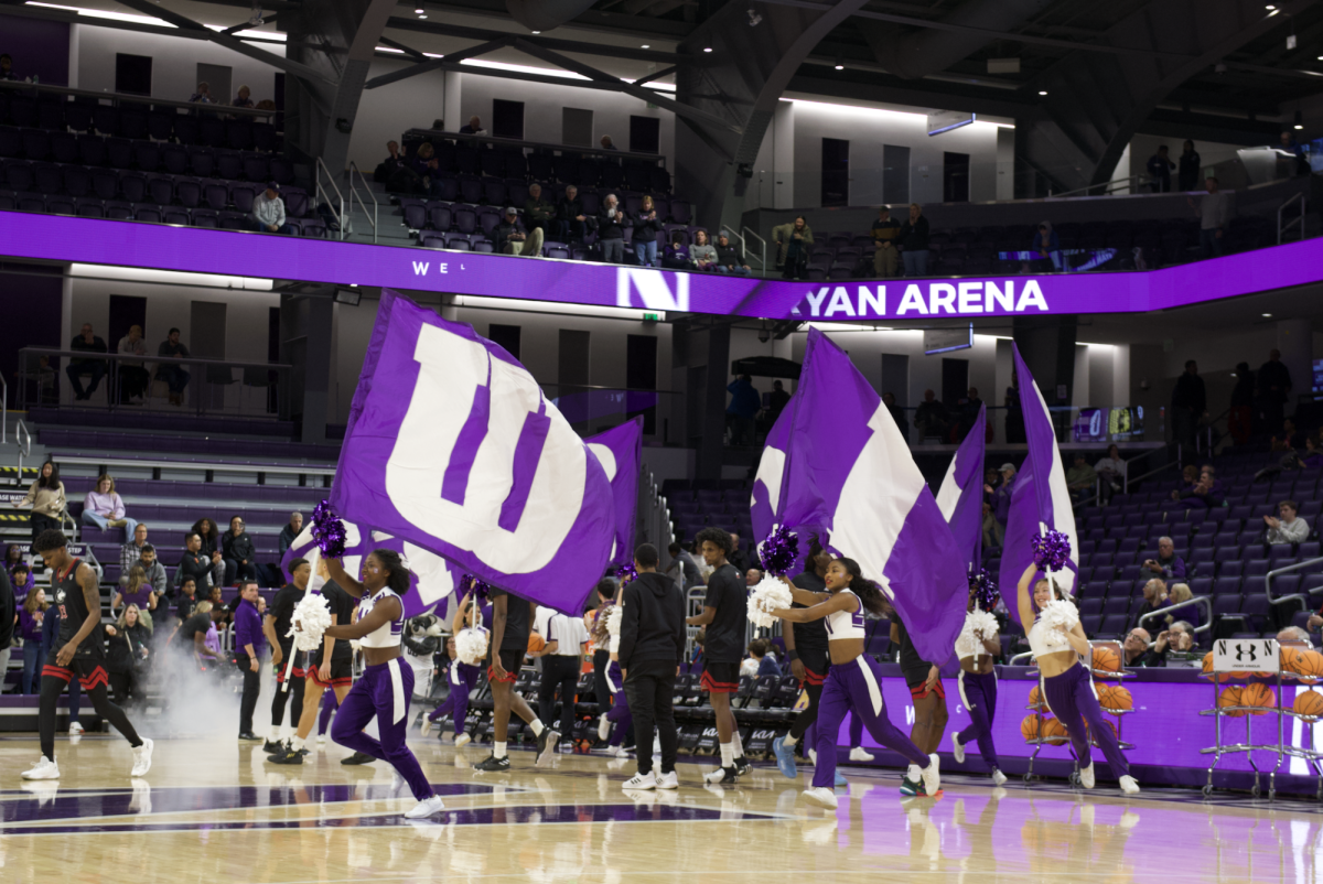 NU cheerleaders at Northwestern Basketball’s game against Northern Illinois University on Nov. 27, 2023, at Welsh-Ryan Arena. Former cheerleader Hayden Richardson sued the University for alleged forced labor and sex trafficking in 2021.