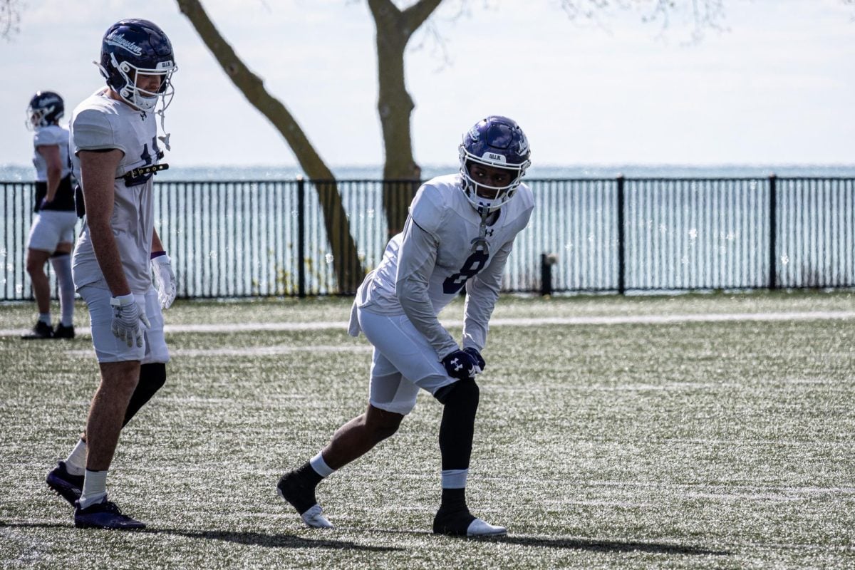 Graduate student wide receiver A.J. Henning gets set for a spring practice rep.