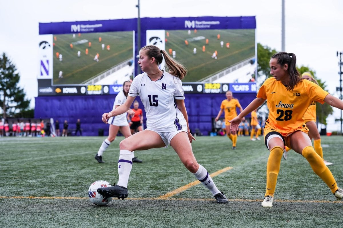 Freshman Ava Fallon makes a move with the ball. Fallon made her first career start Sunday in Northwestern’s 2-1 loss to Iowa.