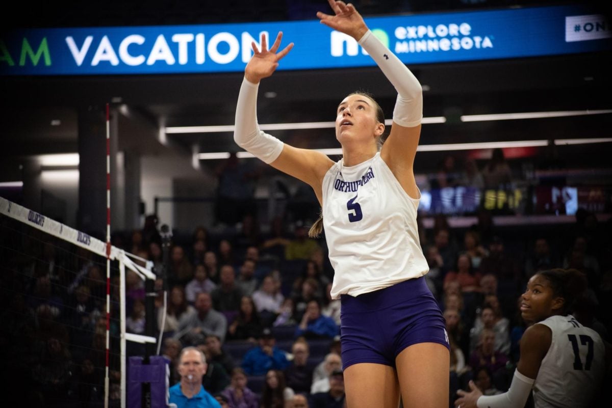 Graduate student setter Alexa Rousseau in a game last season. Rousseau recorded 17 assists and nine digs Wednesday.