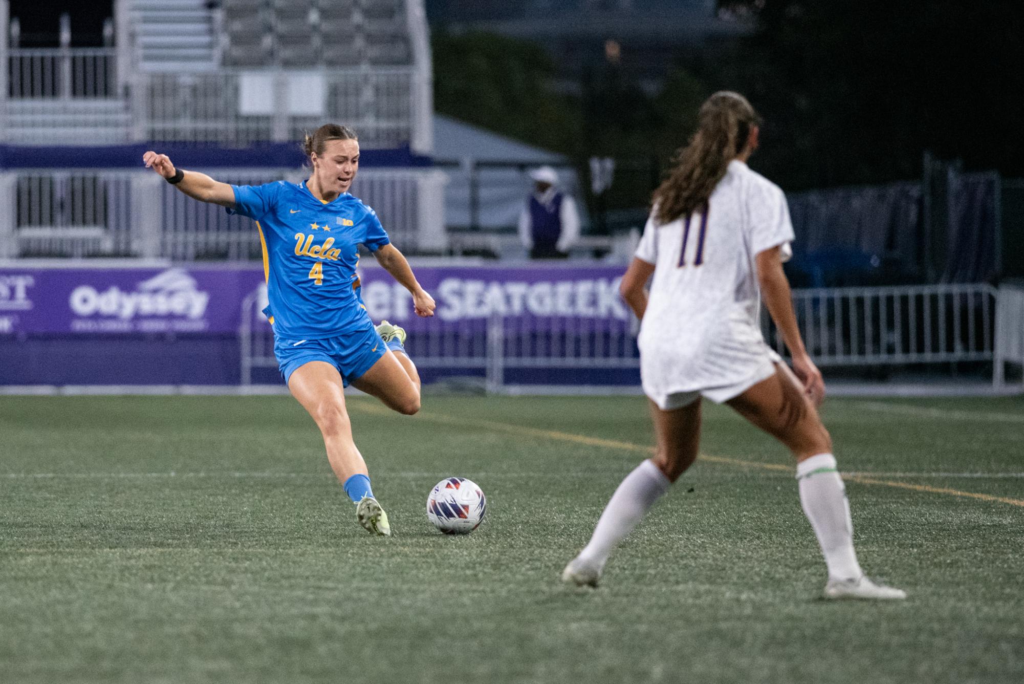 Sophomore defender Keira Wagner faces a UCLA opponent. 