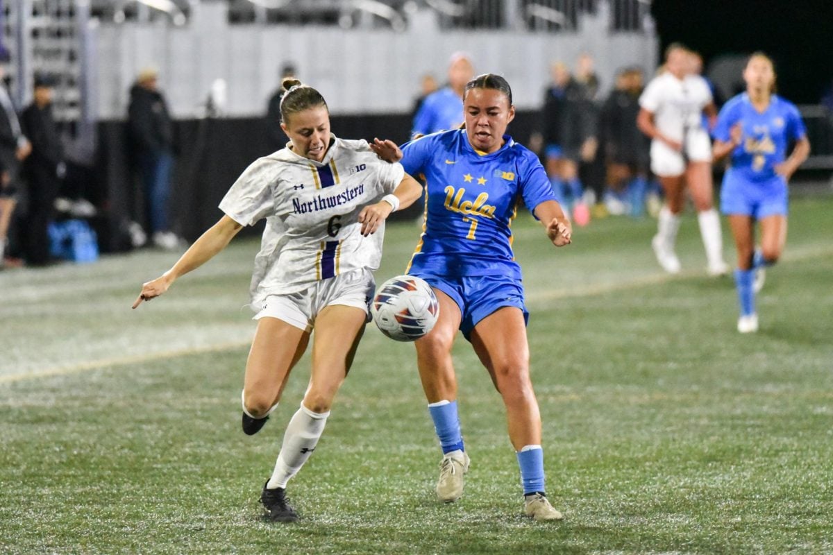 Graduate student defender Nicole Doucette battles for the ball. Northwestern lost to UCLA 1-0 Thursday.