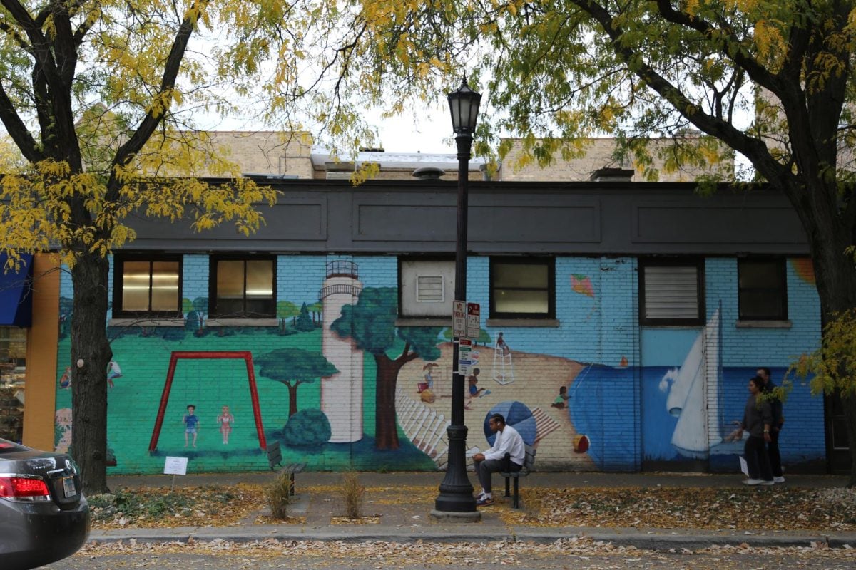 The mural on the side of Great Harvest Bread Co.
