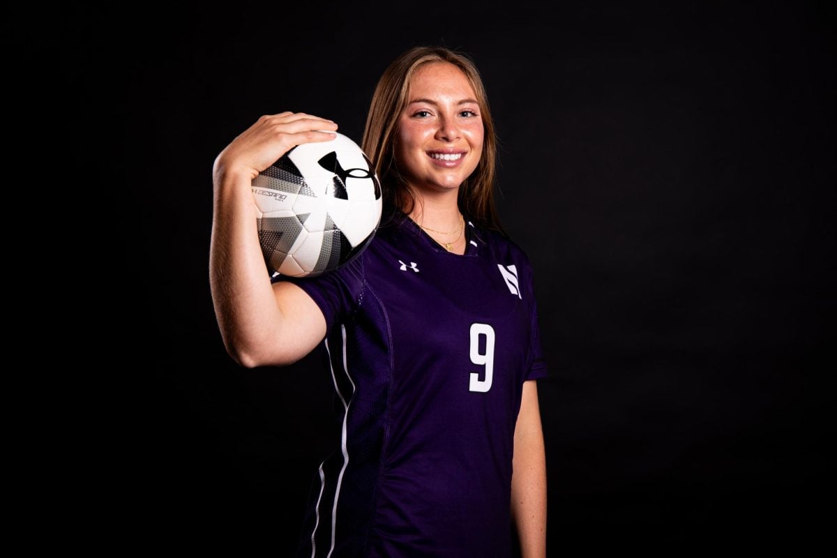 Senior midfielder Gabriella Grust during Northwestern women's soccer media day. Grust will face her triplet sister, Bella, Sunday. 