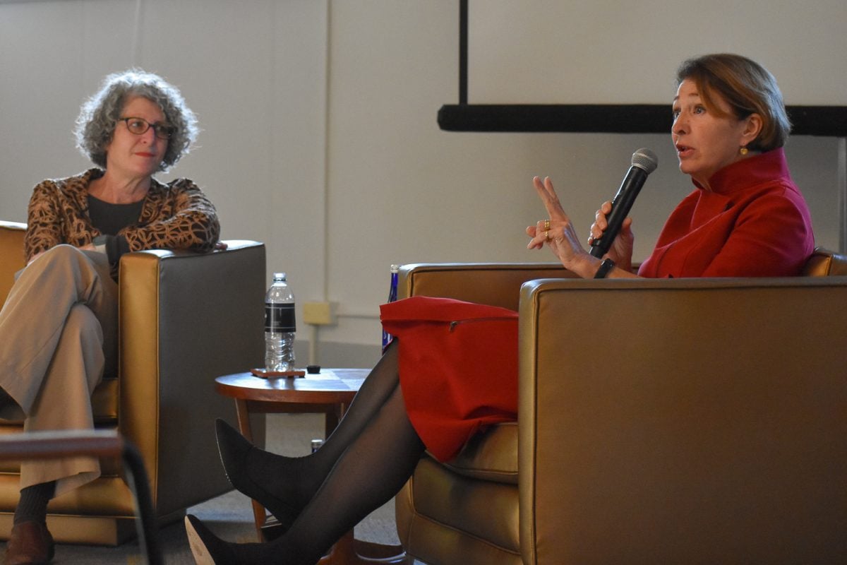 Anne-Marie Slaughter takes questions from the audience in the new Buffett Institute reading room.