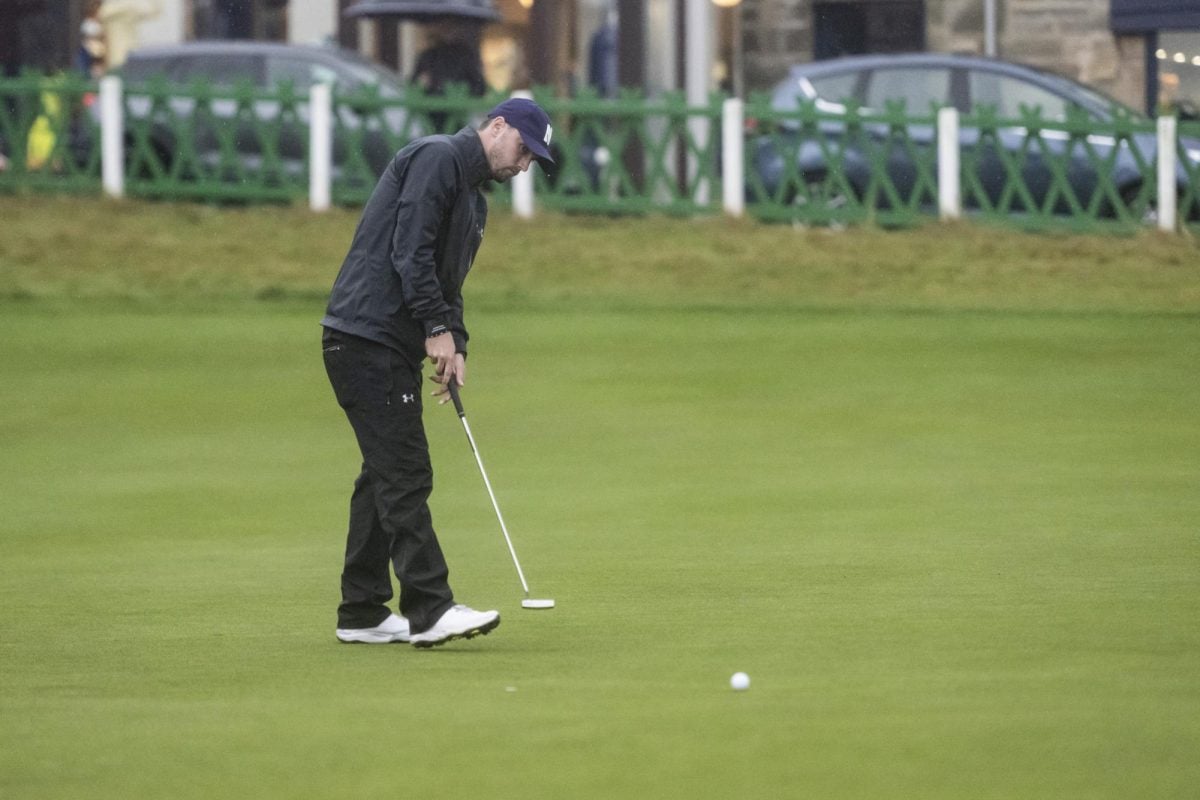 Senior Cameron Adam fires a putt during the St Andrews Links Collegiate earlier this month. Adam won individual honors at The Clerico Tuesday. 