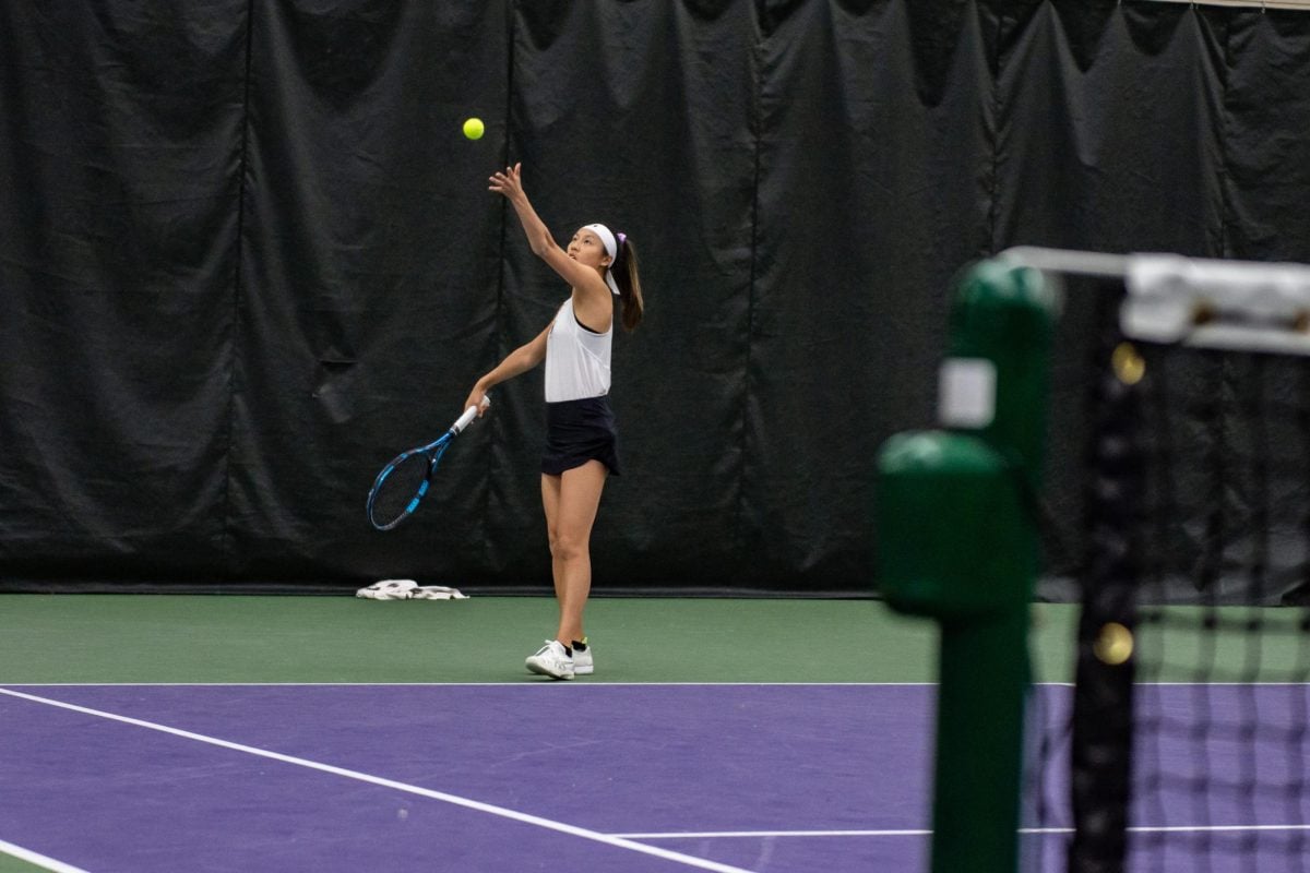 Graduate student Britany Lau serves in a match last year. In the ITA Midwest Regional Championship, she reached the singles Round of 16 and the doubles semifinals while paired with freshman Mika Dagan Fruchtman.