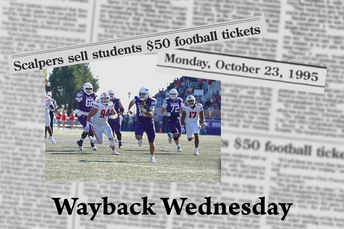 A Daily headline from 1995 reports student football tickets selling for $50.
