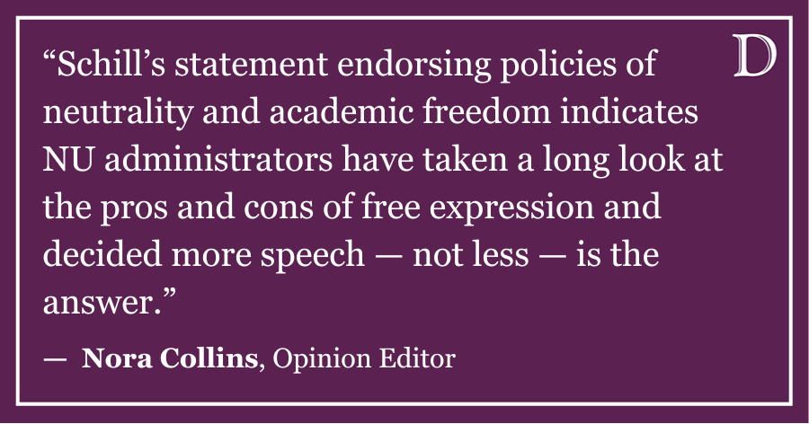 Collins: Schill’s statement on free expression turns a page for Northwestern