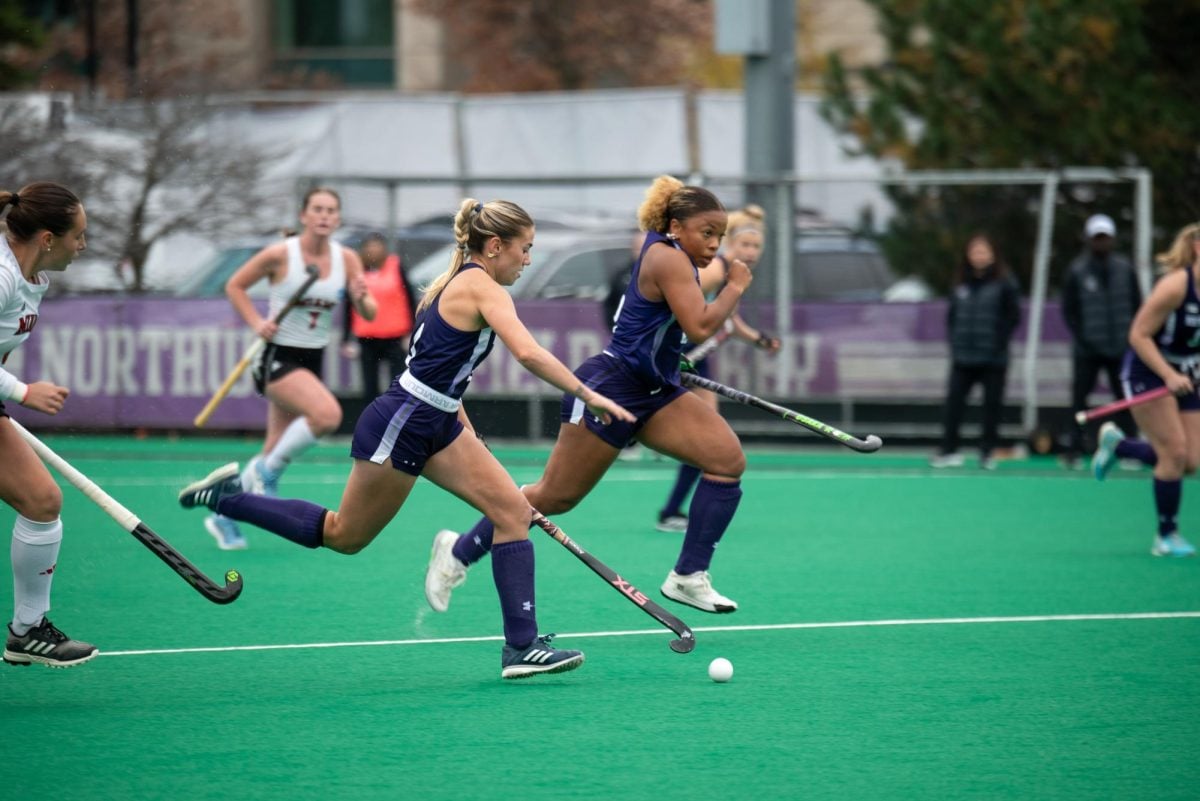 Sophomore forward Ashley Sessa (left) runs alongside sophomore forward Olivia Bent-Cole against Miami (Ohio) on Friday.