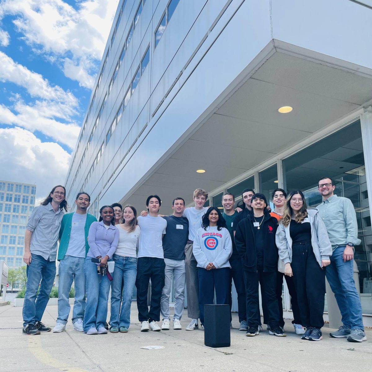 Students pose outside of JTDC before an AMPED session.