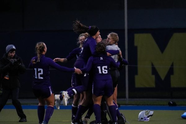 Northwestern celebrates its 1-0 Friday Final Four victory over UMass. The Wildcats advanced to their fourth consecutive national title game with the win.