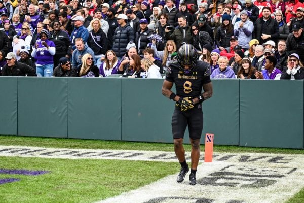 Graduate student wide receiver A.J. Henning stands in the end zone before Northwestern's Saturday matchup with No. 2 Ohio State.