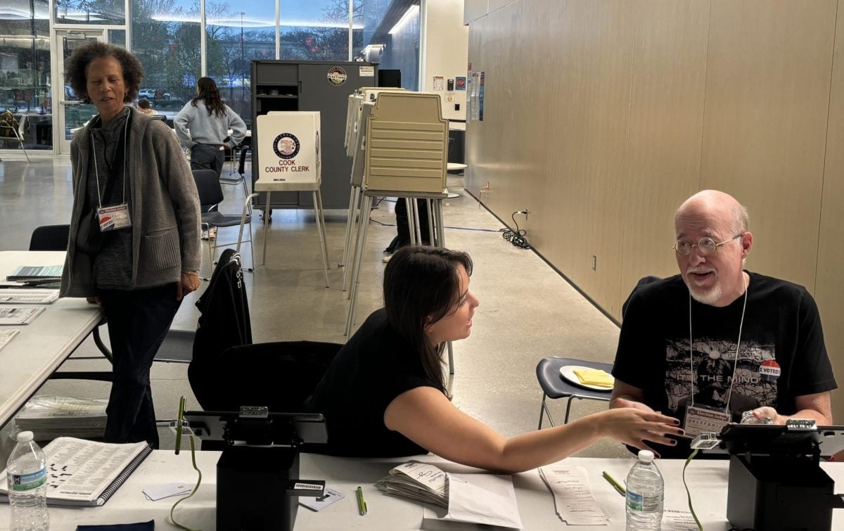 Election workers help residents vote at the Robert Crown Community Center.