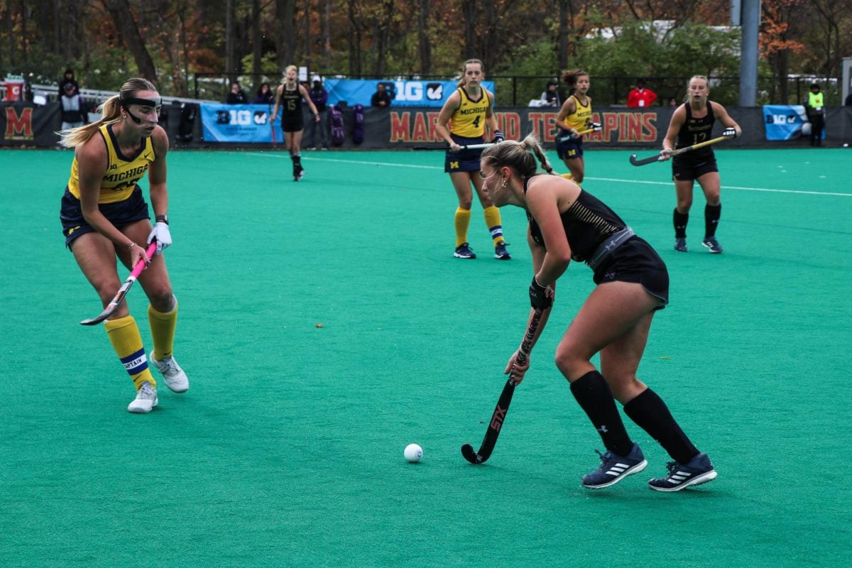 Sophomore forward Ashley Sessa dribbles to ball up the field in No. 1 Northwestern’s Big Ten tournament championship loss to No. 9 Michigan.