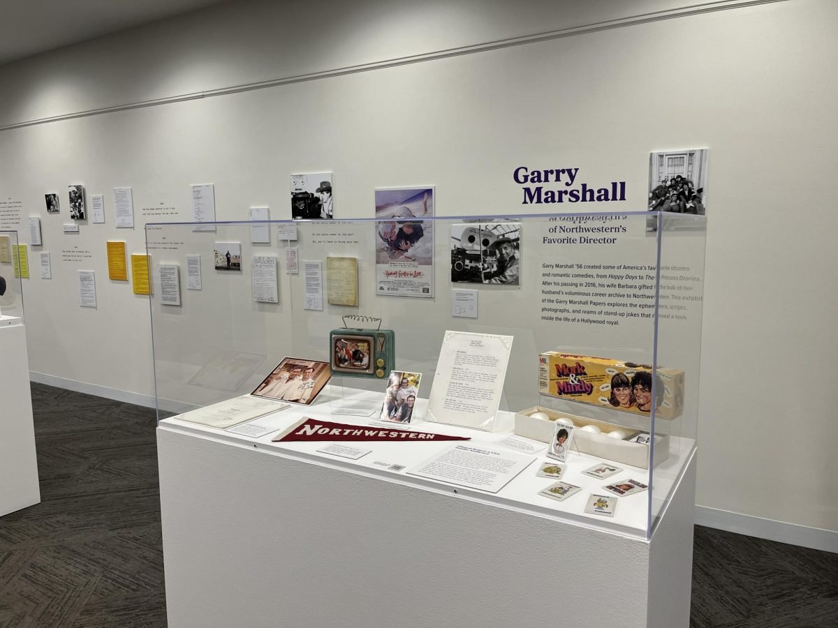 The Garry Marshall Collection included several display cases and posters, photographs and annotations that hung on the surrounding walls in the library.