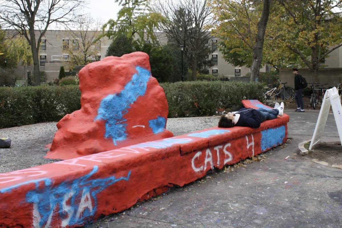 After seeing the pro-Trump messaging on The Rock, Weinberg freshman Jacob Benitez decided to camp out at The Rock and plans to paint it at 9:45 a.m. on Sunday. 