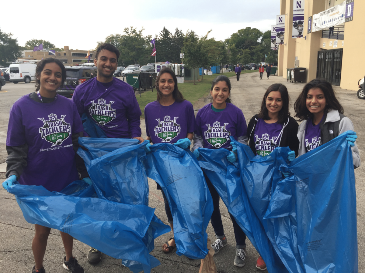 ASG Sustainability Committee members volunteer at Ryan Field for the Zero Waste Ryan Initiative. 