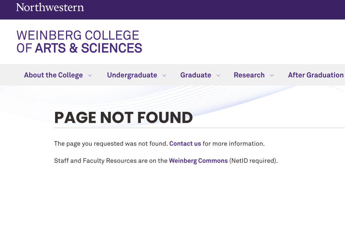 An internet search for DEI pages among Weinberg, McCormick and School of Communication will result in a “page not found” message.