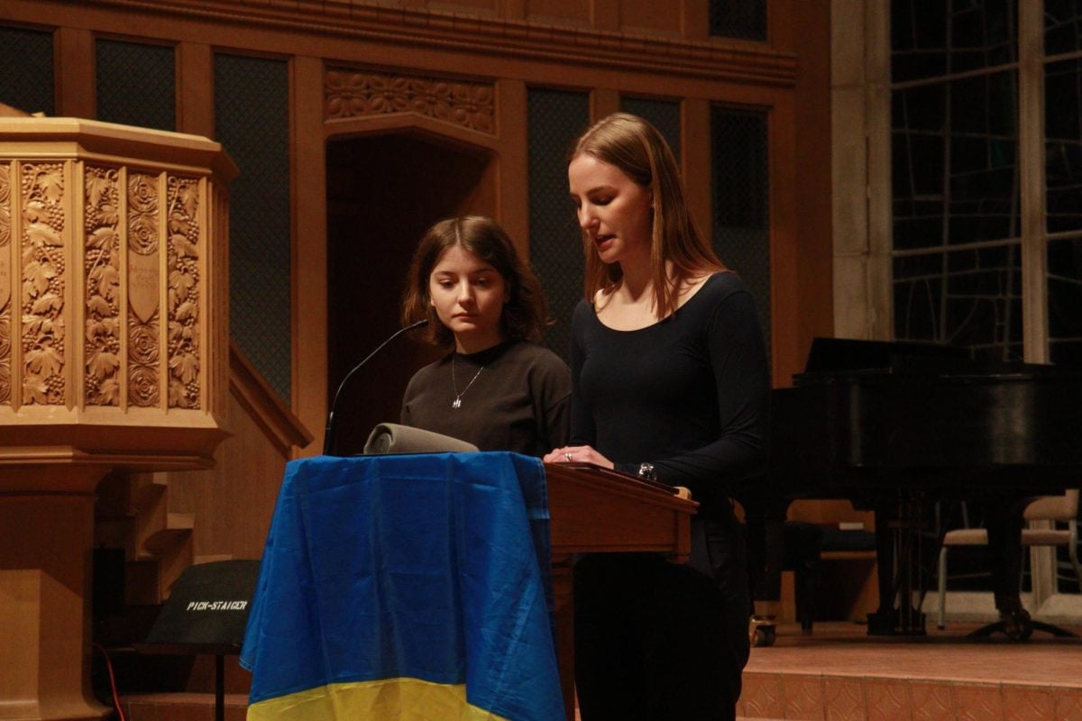 Three students gave speeches at the vigil, and attendees also stood for the Ukrainian national anthem. 