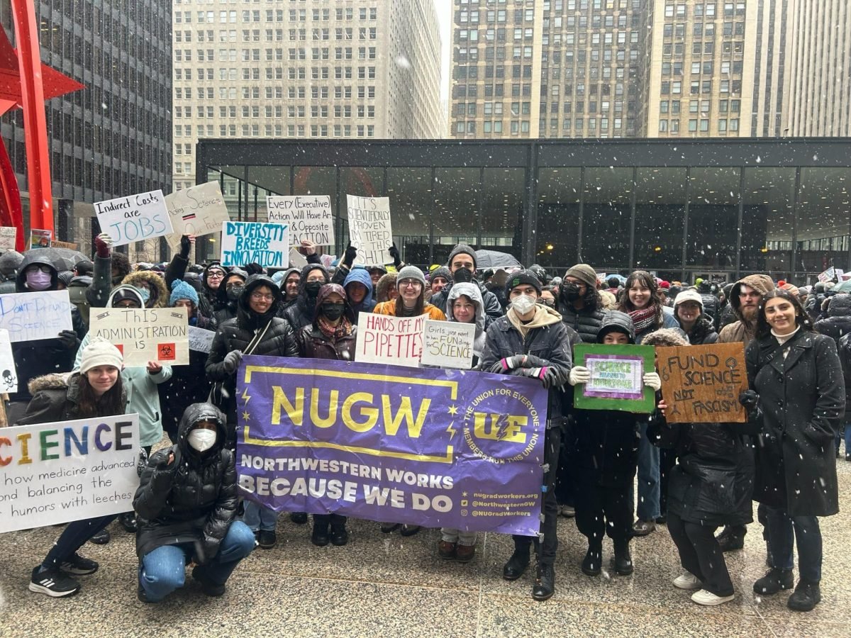 Dozens braved the cold and snow to attend the rally in Chicago. 