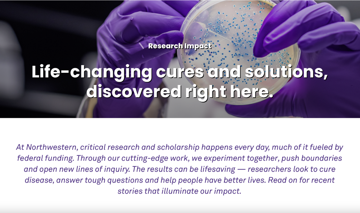 The top of Northwestern’s newly updated website features a section titled “Improving Lives.”
