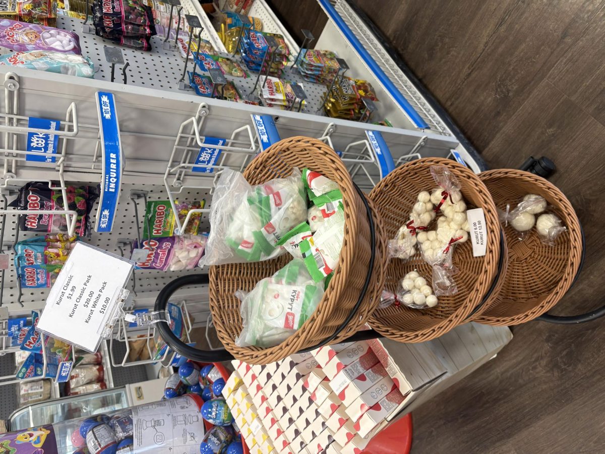 Arzan Market sells bags of Kurut, a common snack made from fermented milk or yogurt.