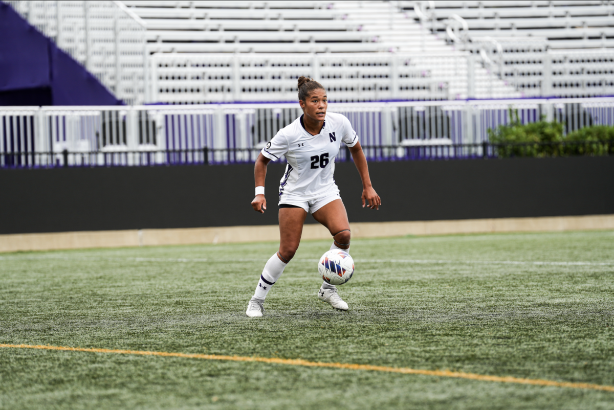 Senior defender Brooke Miller surveys the field in a game last season.