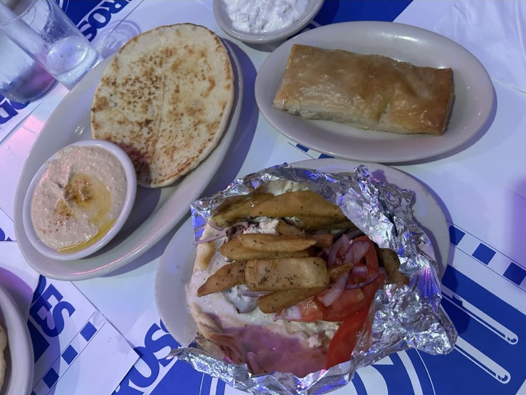 Cross-Rhodes boasts an extensive menu consisting of dishes such as hummus with pita, spanakopita and pork souvlaki pita, all of which we tried and loved. 