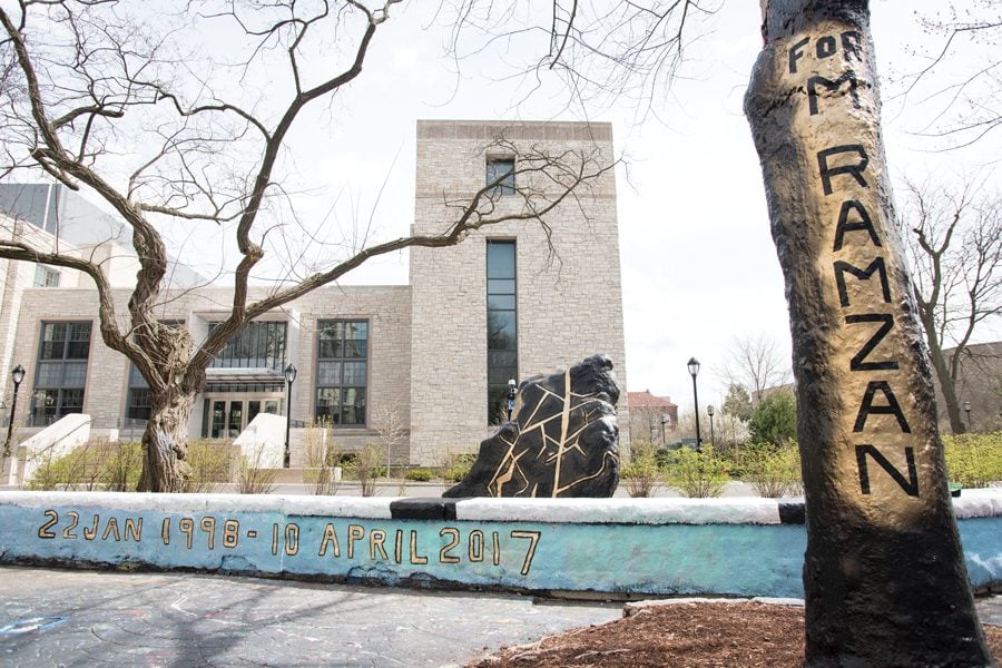 In memorial of the death of Mohammed Ramzan in 2017, students painted The Rock and tree in black and gold. 