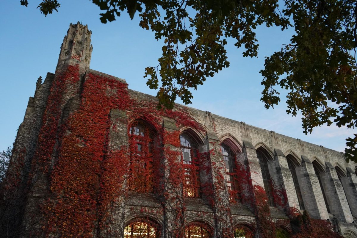 Deering library covered in red ivy