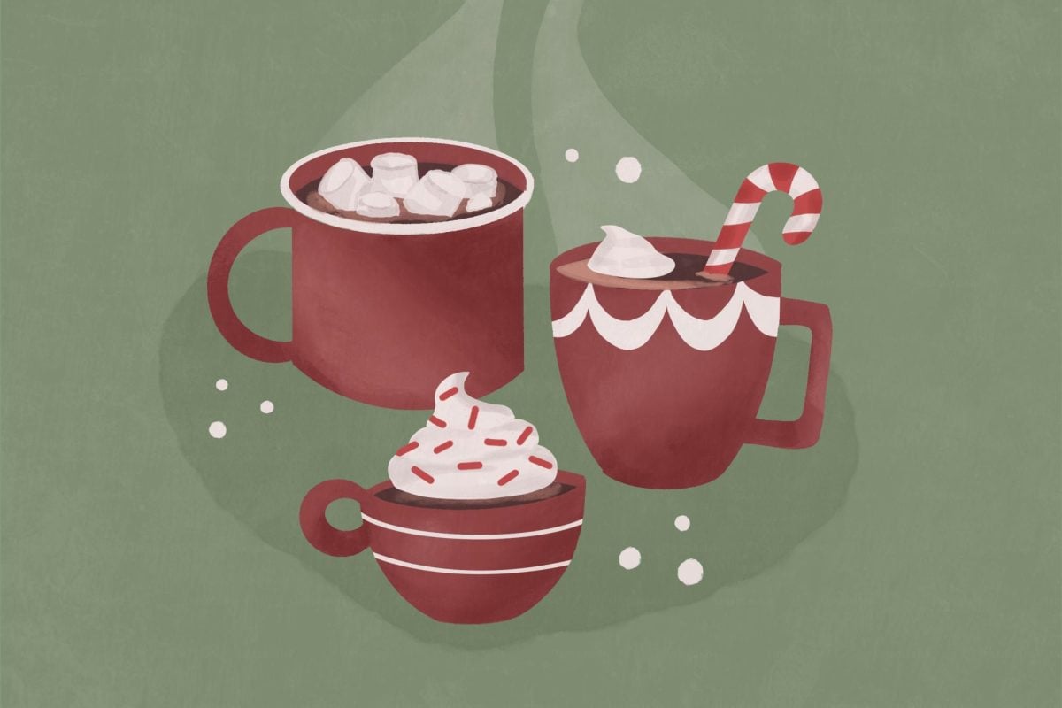 three mugs of hot chocolate.